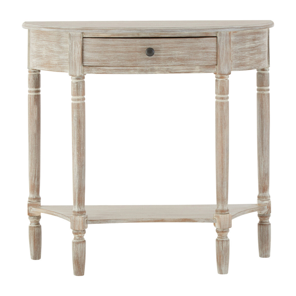 Grey Half Moon Wooden Console Table with 1 Drawer and 1 Lower Open Storage Shelf | Heritage