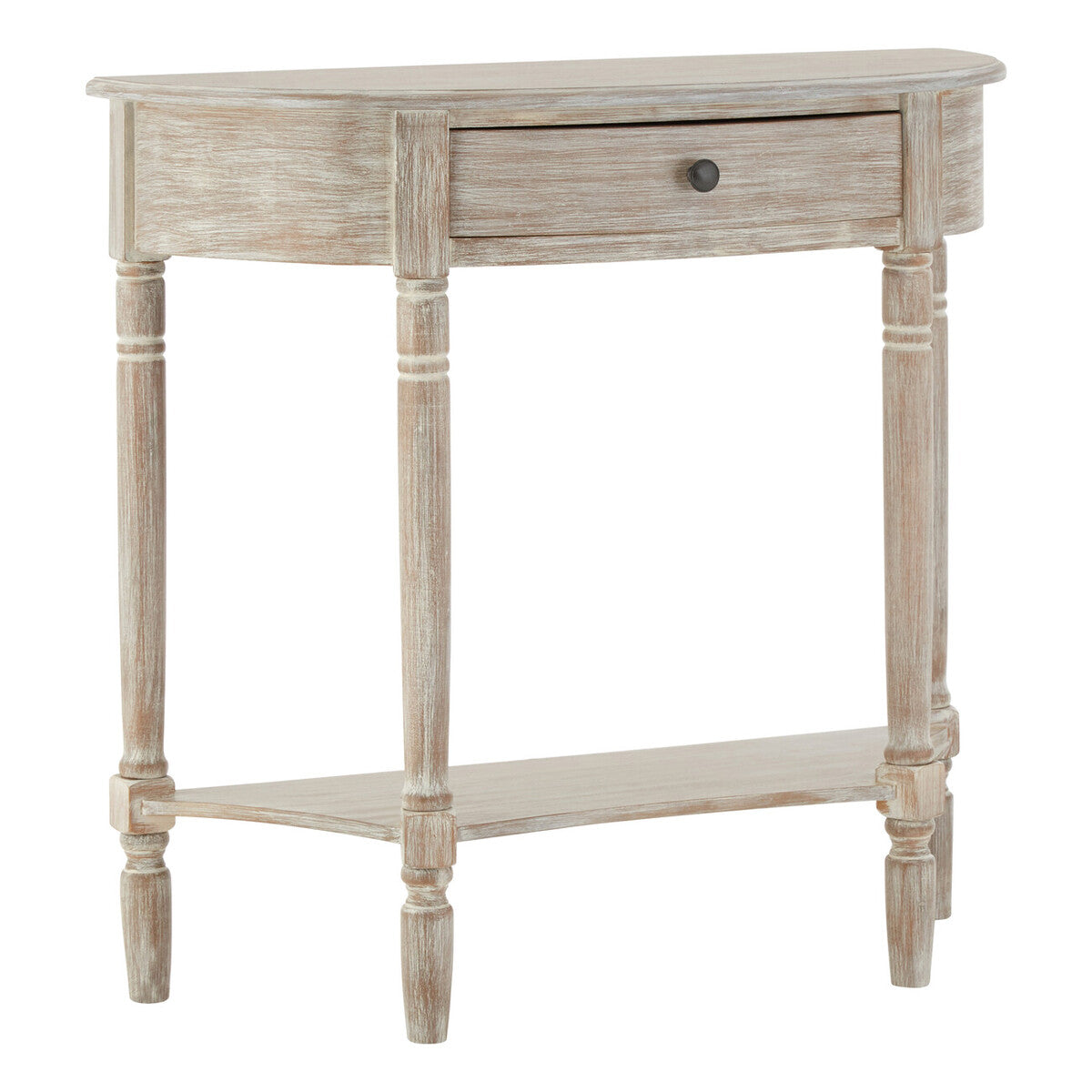 Grey Half Moon Wooden Console Table with 1 Drawer and 1 Lower Open Storage Shelf | Heritage