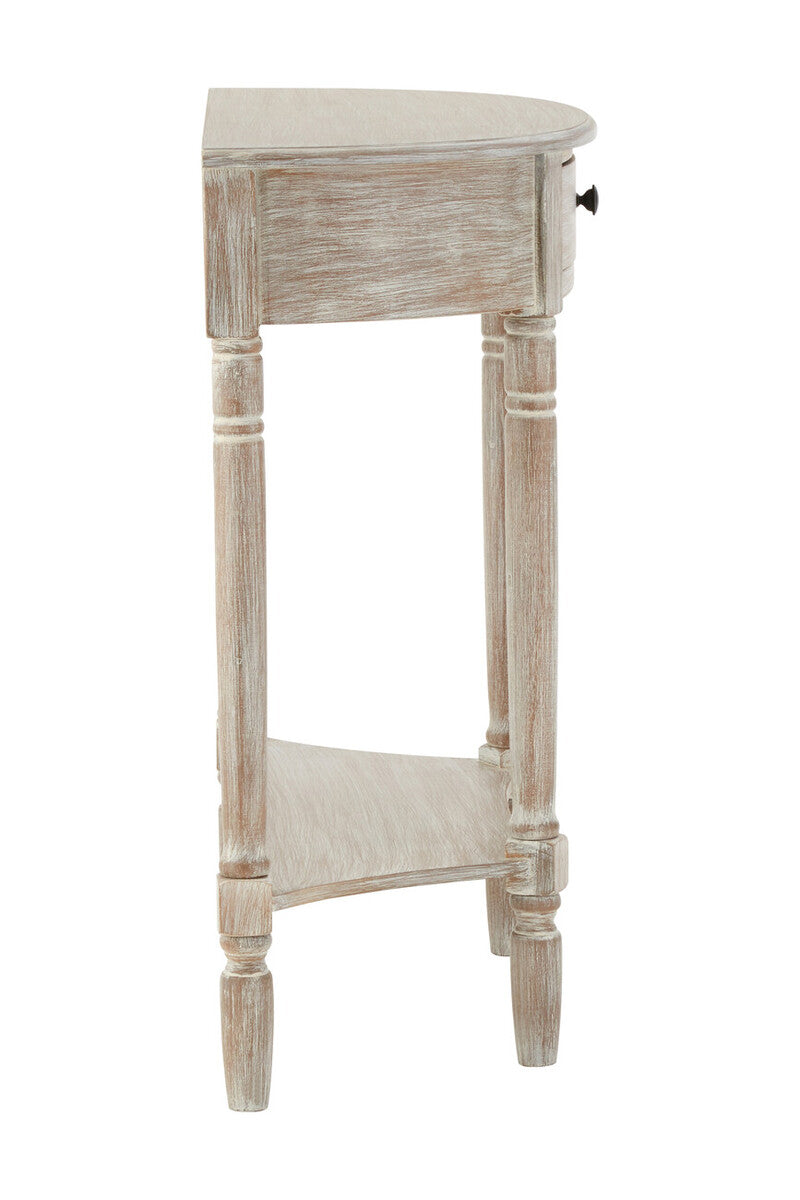 Grey Half Moon Wooden Console Table with 1 Drawer and 1 Lower Open Storage Shelf | Heritage