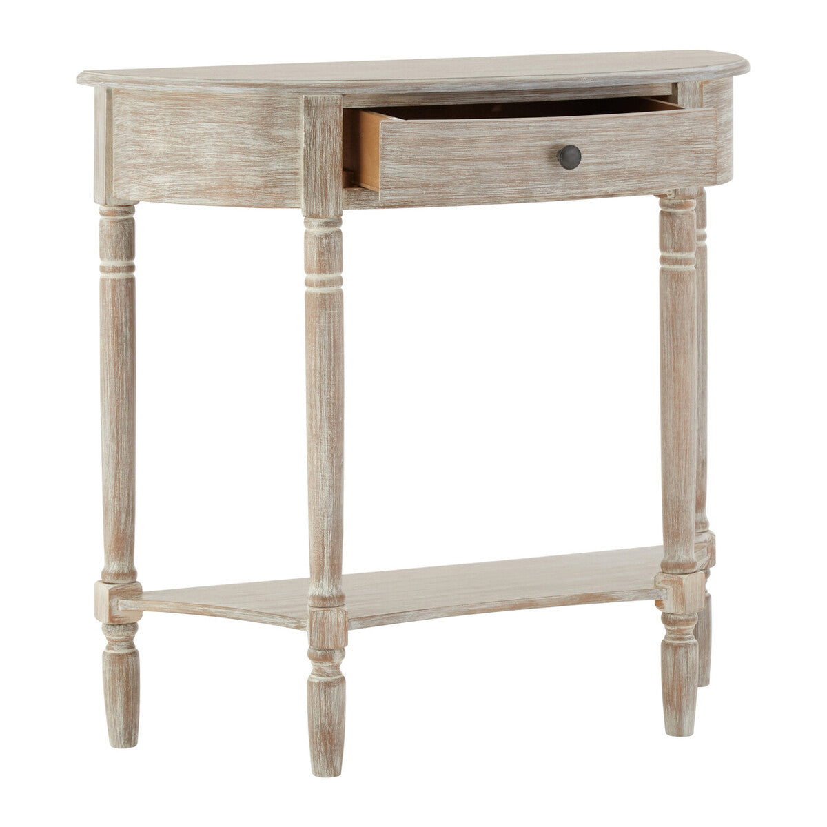 Grey Half Moon Wooden Console Table with 1 Drawer and 1 Lower Open Storage Shelf | Heritage