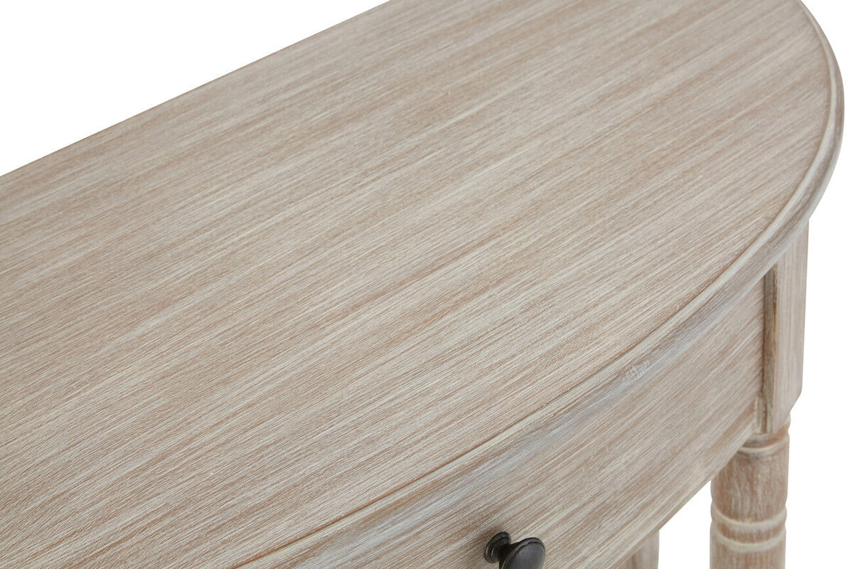 Grey Half Moon Wooden Console Table with 1 Drawer and 1 Lower Open Storage Shelf | Heritage