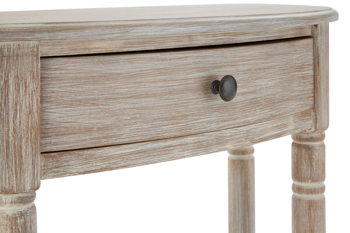 Grey Half Moon Wooden Console Table with 1 Drawer and 1 Lower Open Storage Shelf | Heritage