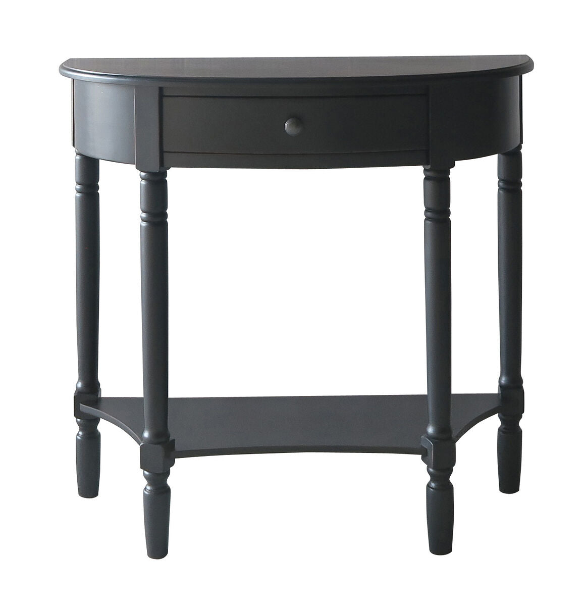 Heritage Black Wooden Half Moon 1 Drawer Console Table with Lower Shelf