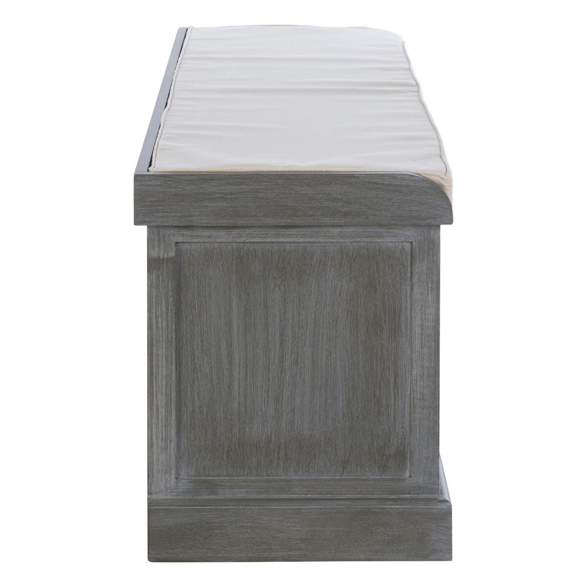 Heritage Grey Wash Wooden and Rattan 3 Drawer Storage Bench with Cushion