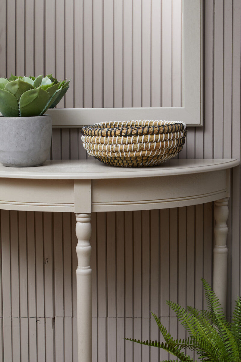 Heritage Grey Putty Wooden Half Moon Console Table