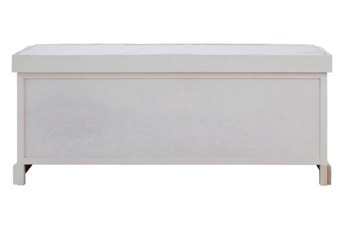 Heritage White Wooden and Rattan 3 Drawer Storage Bench with Cushion