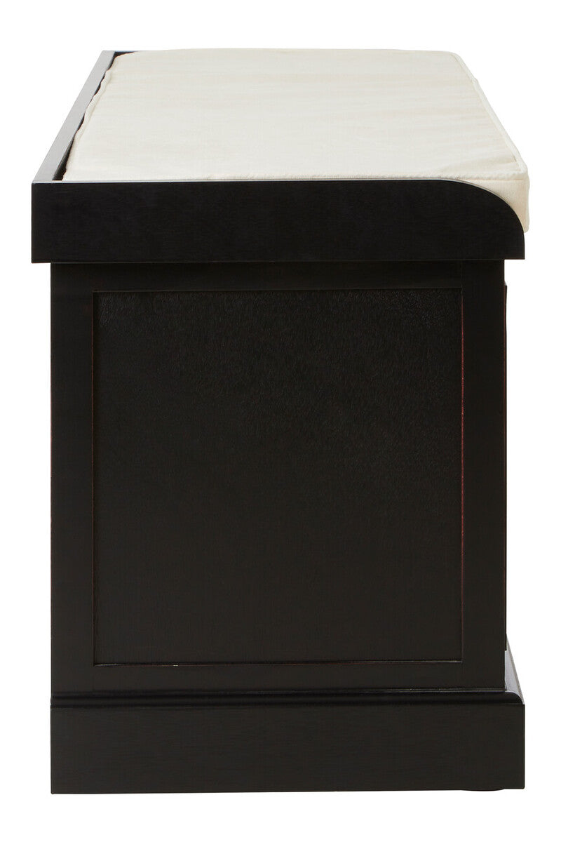 Heritage Black Wooden and Rattan 3 Drawer Storage Bench with Cushion