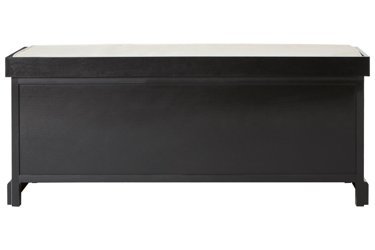 Heritage Black Wooden and Rattan 3 Drawer Storage Bench with Cushion