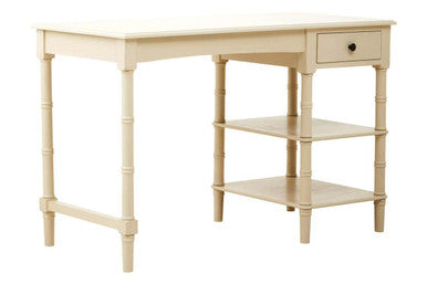 Heritage Ivory Wooden Desk with Drawer and Shelves