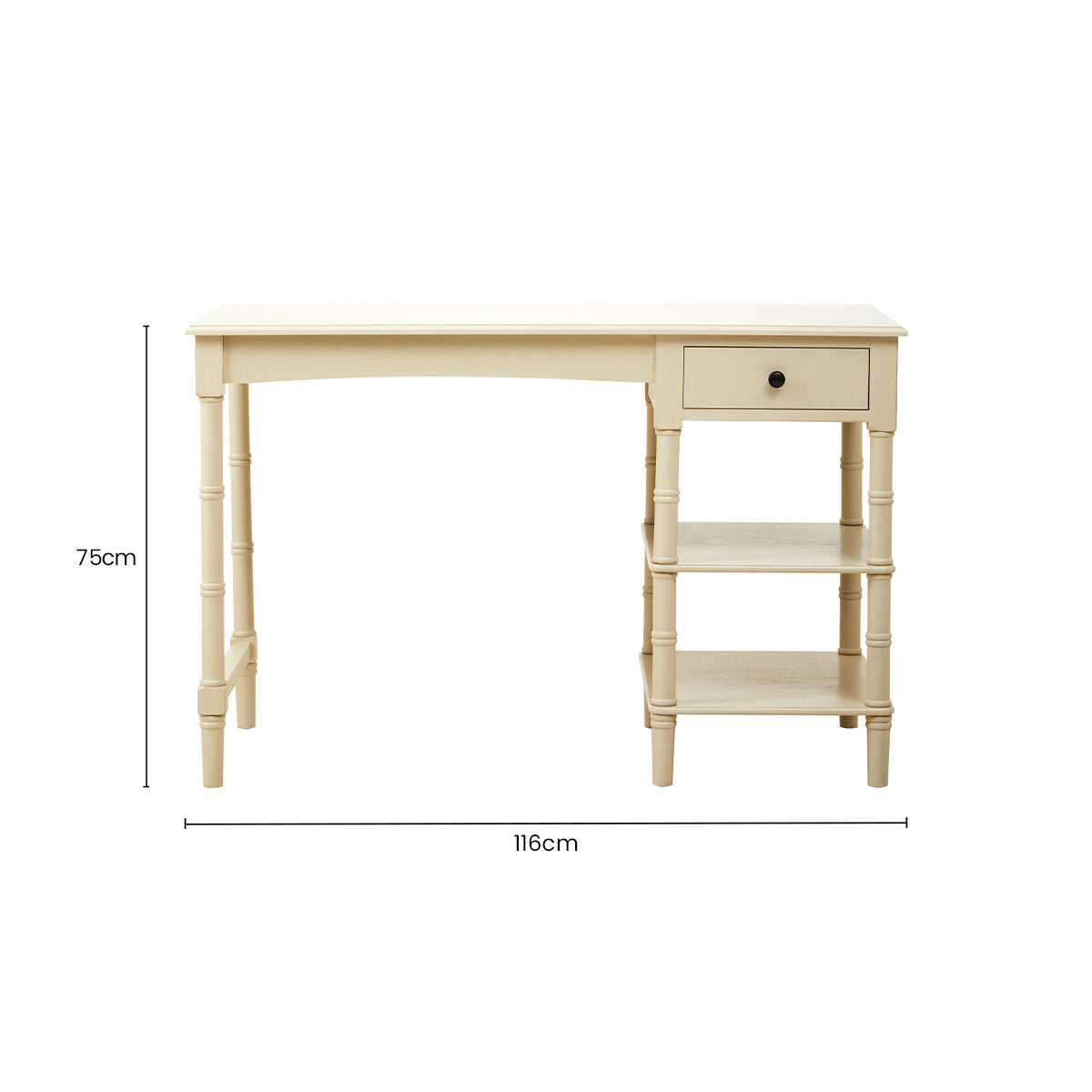 Heritage Ivory Wooden Desk with Drawer and Shelves