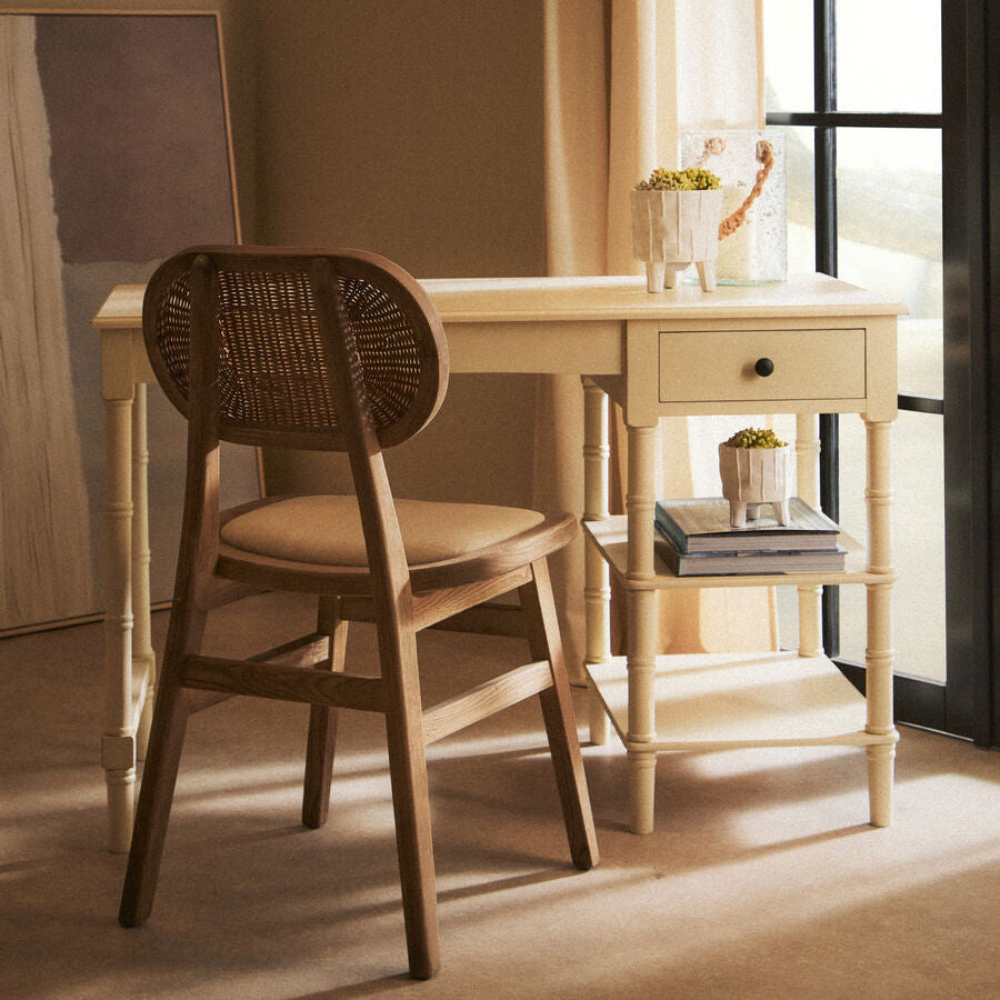Heritage Ivory Wooden Desk with Drawer and Shelves