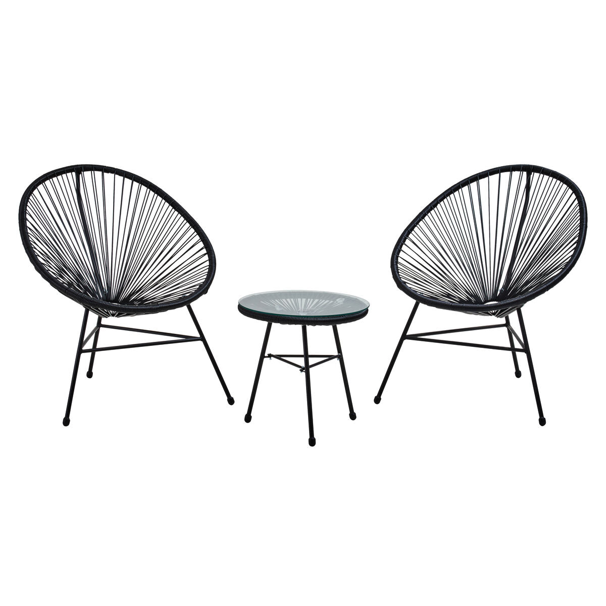 Miami Black Rattan 3 Piece Patio Set with Glass Top Table