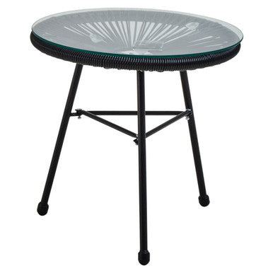 Miami Black Rattan 3 Piece Patio Set with Glass Top Table