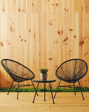 Miami Black Rattan 3 Piece Patio Set with Glass Top Table