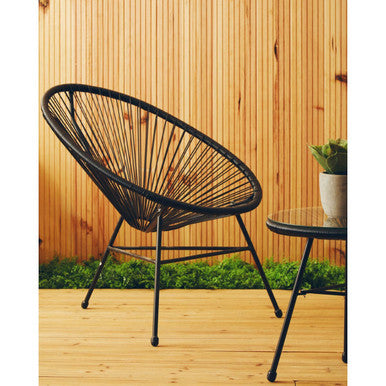 Miami Black Rattan 3 Piece Patio Set with Glass Top Table