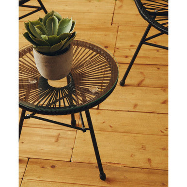 Miami Black Rattan 3 Piece Patio Set with Glass Top Table