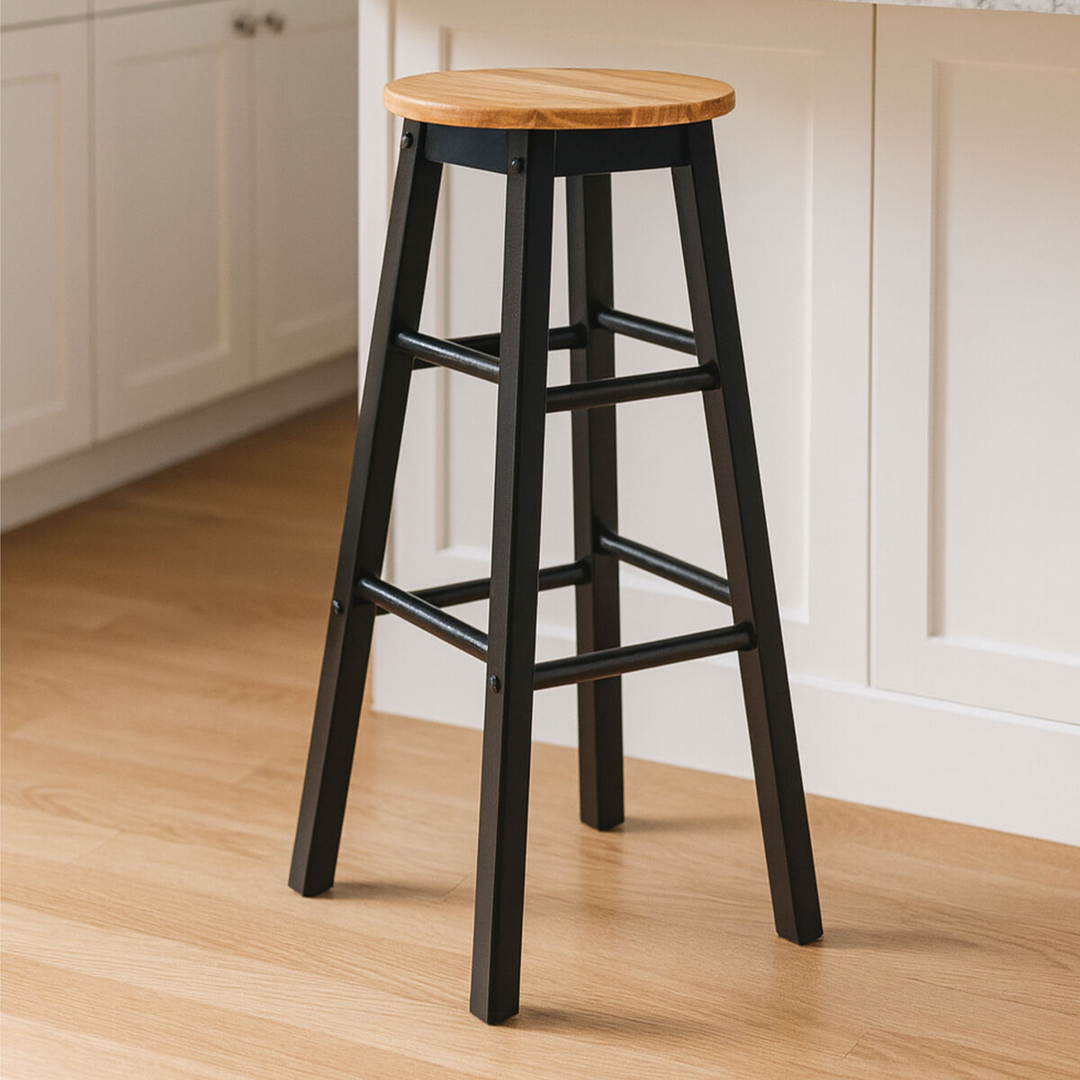 Chester Black and Natural Tropical Hevea Wood Kitchen or Bar Stool