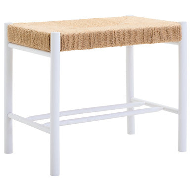 Bandar Natural Rope Woven Small Bench with White Wooden Legs