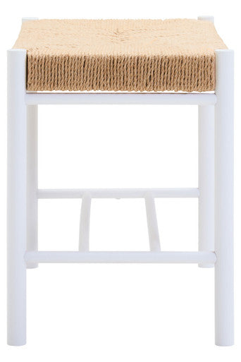 Bandar Natural Rope Woven Small Bench with White Wooden Legs