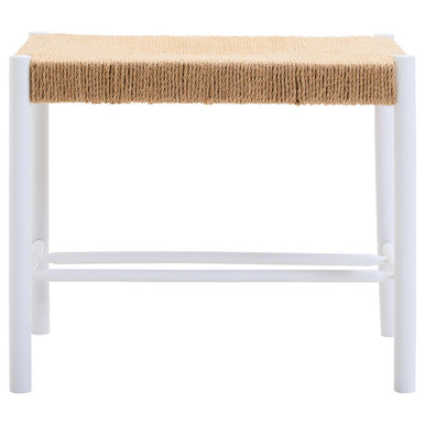 Bandar Natural Rope Woven Small Bench with White Wooden Legs