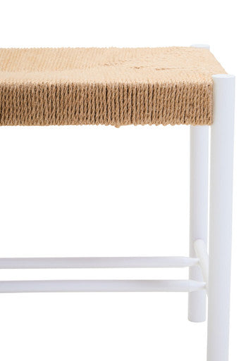 Bandar Natural Rope Woven Small Bench with White Wooden Legs