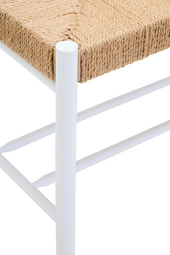 Bandar Natural Rope Woven Small Bench with White Wooden Legs