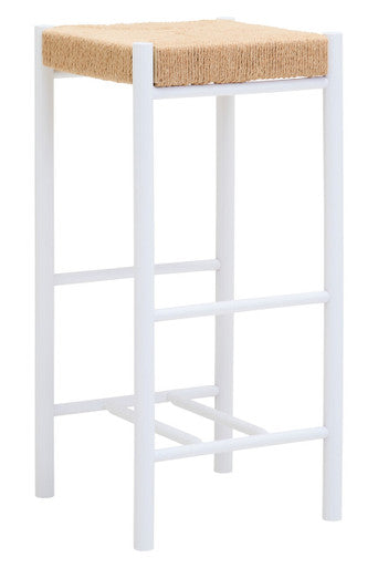 Bandar Natural Rope Woven Bar Stool with White Wooden Legs
