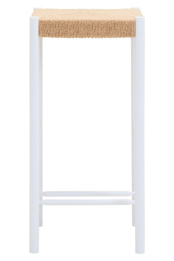 Bandar Natural Rope Woven Bar Stool with White Wooden Legs