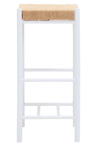 Bandar Natural Rope Woven Bar Stool with White Wooden Legs