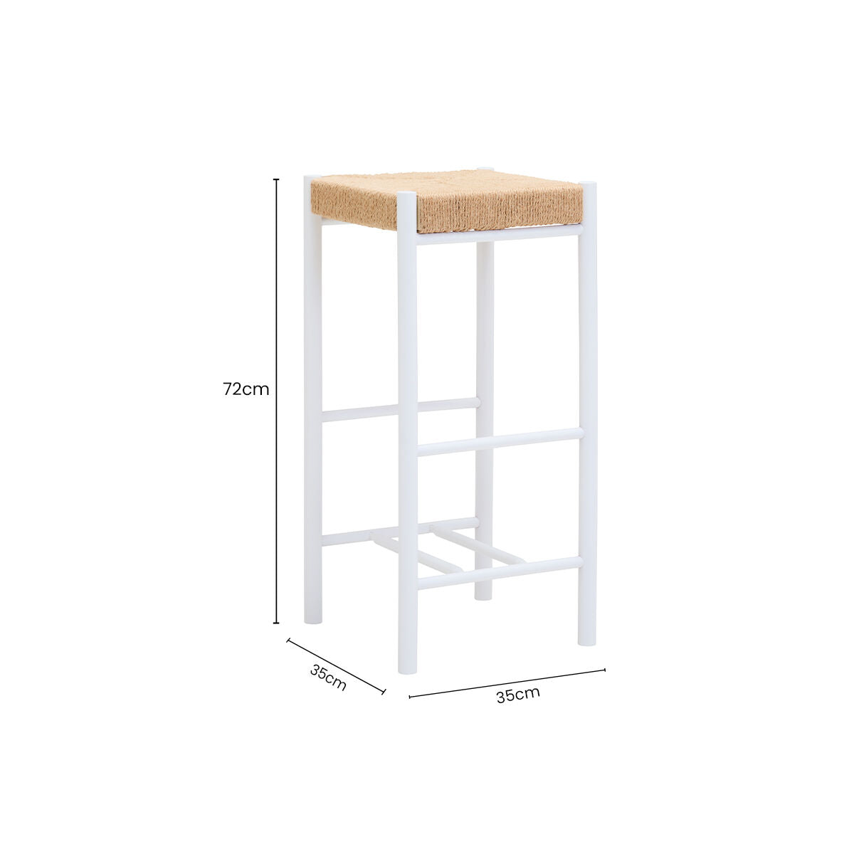 Bandar Natural Rope Woven Bar Stool with White Wooden Legs
