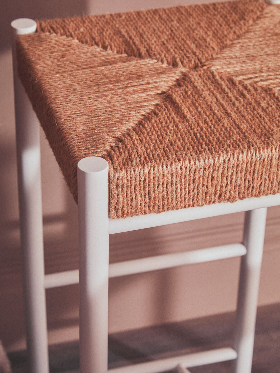 Bandar Natural Rope Woven Bar Stool with White Wooden Legs