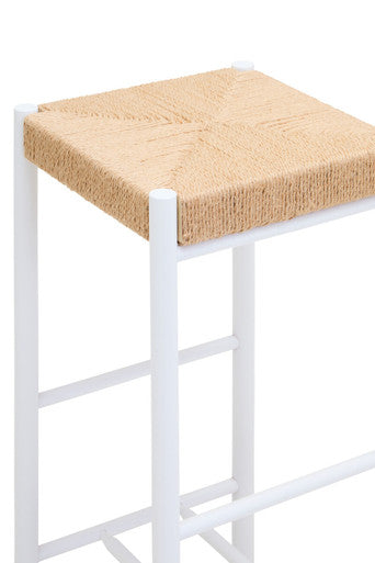Bandar Natural Rope Woven Bar Stool with White Wooden Legs