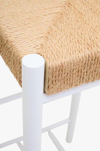 Bandar Natural Rope Woven Bar Stool with White Wooden Legs