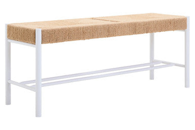 Bandar Natural Rope Woven Large Bench with White Wooden Legs