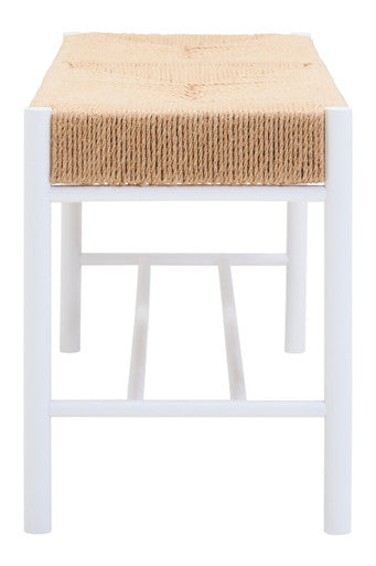 Bandar Natural Rope Woven Large Bench with White Wooden Legs