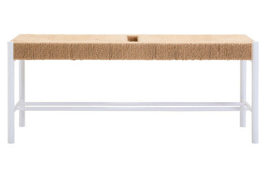 Bandar Natural Rope Woven Large Bench with White Wooden Legs