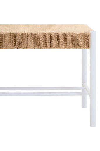 Bandar Natural Rope Woven Large Bench with White Wooden Legs