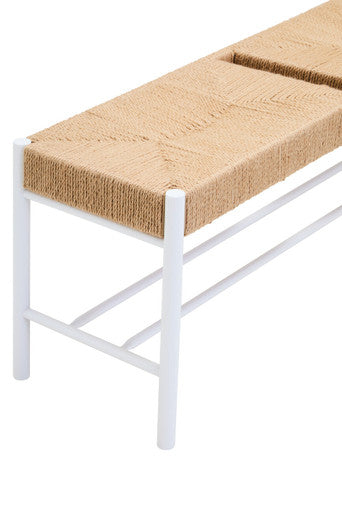 Bandar Natural Rope Woven Large Bench with White Wooden Legs