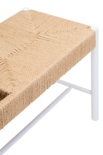 Bandar Natural Rope Woven Large Bench with White Wooden Legs
