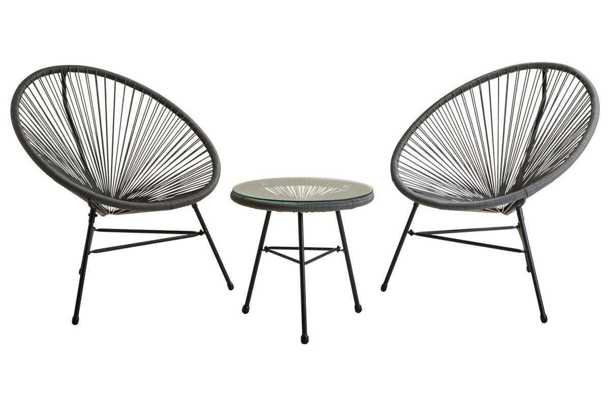 Miami Grey Rattan 3 Piece Patio Set with Glass Top Table
