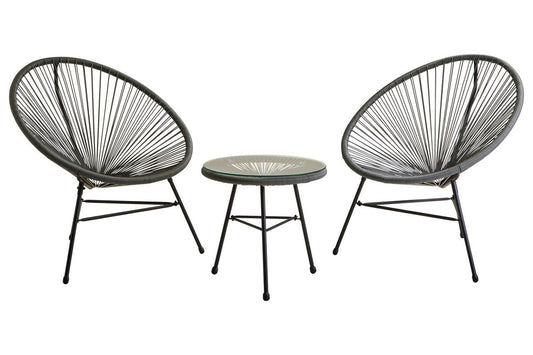Miami Grey Rattan 3 Piece Patio Set with Glass Top Table