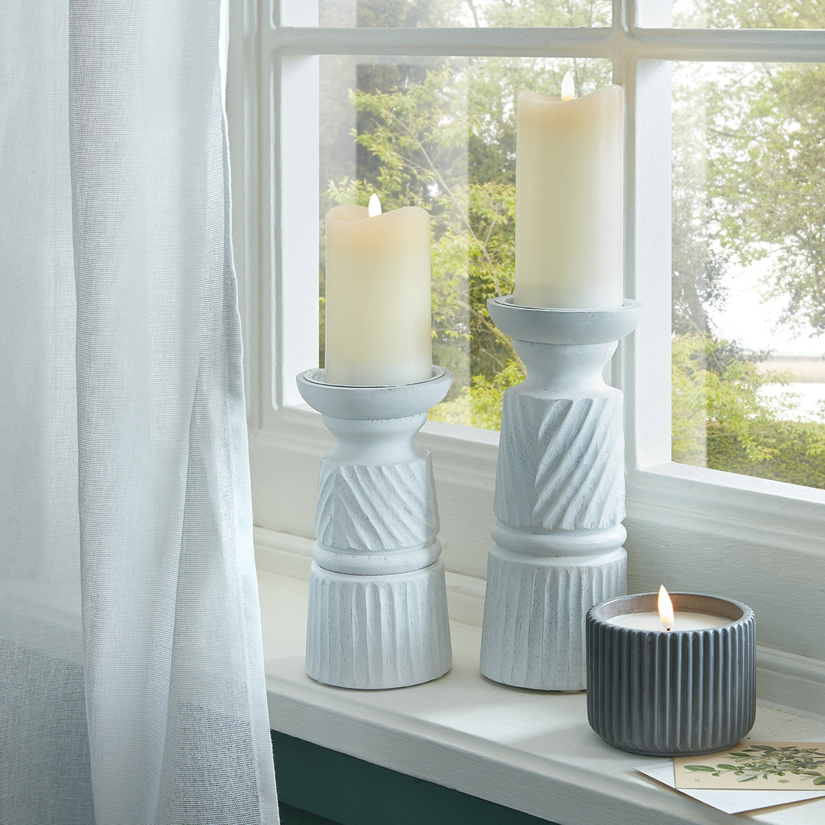 Medium White Carved Candle Holder