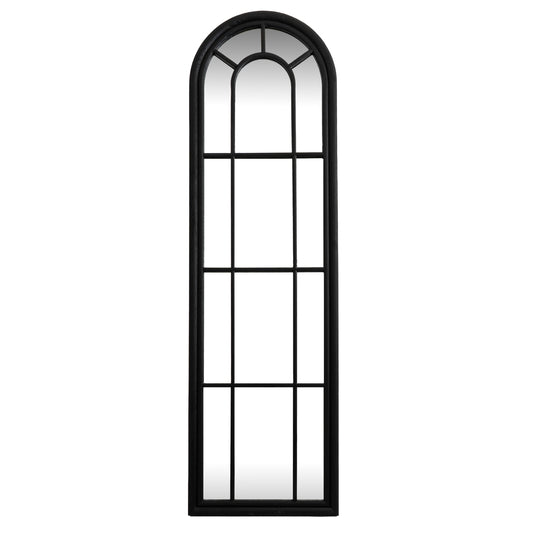 Black Wood Tall Arched Window Mirror
