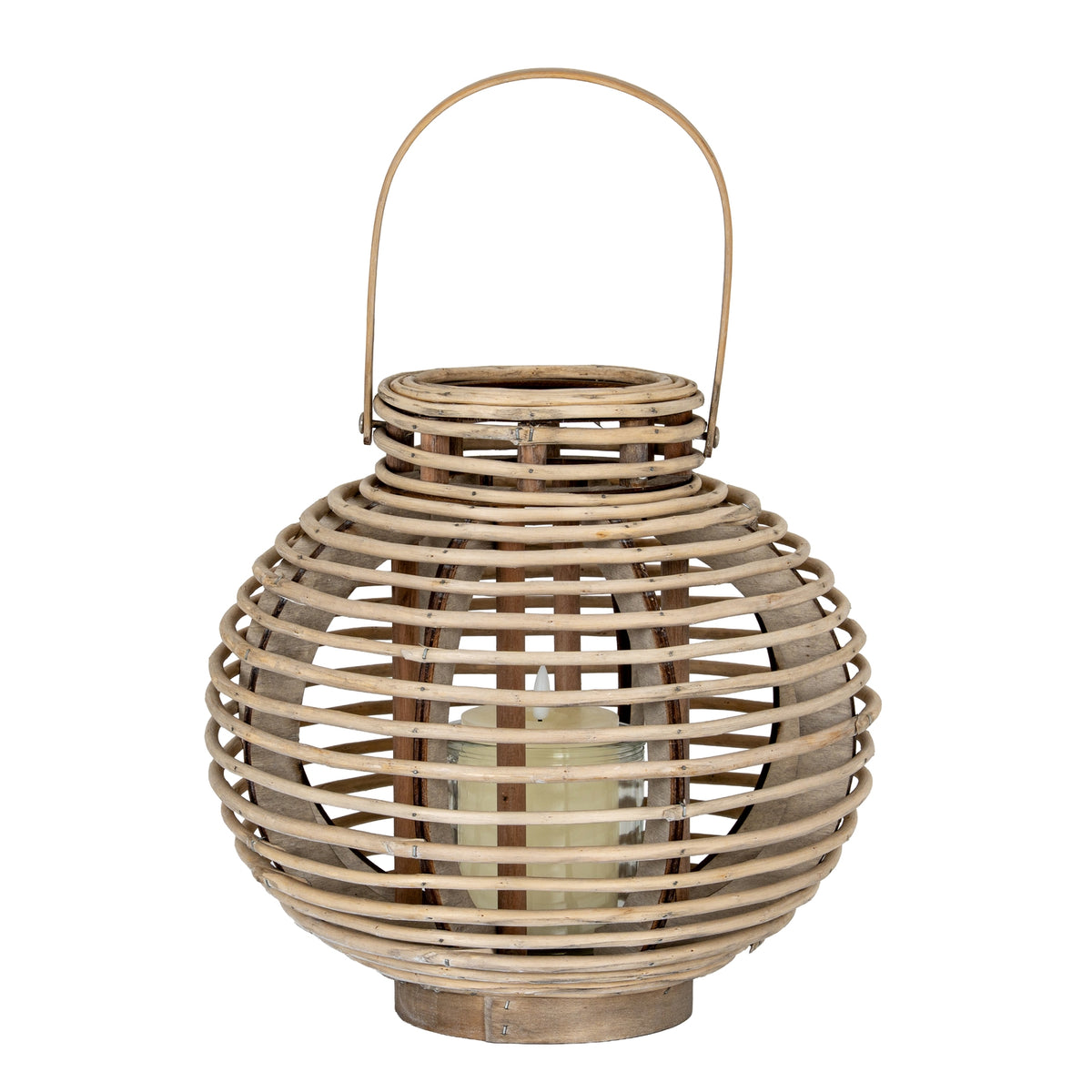 Large Round Willow Lantern With Glass Holder