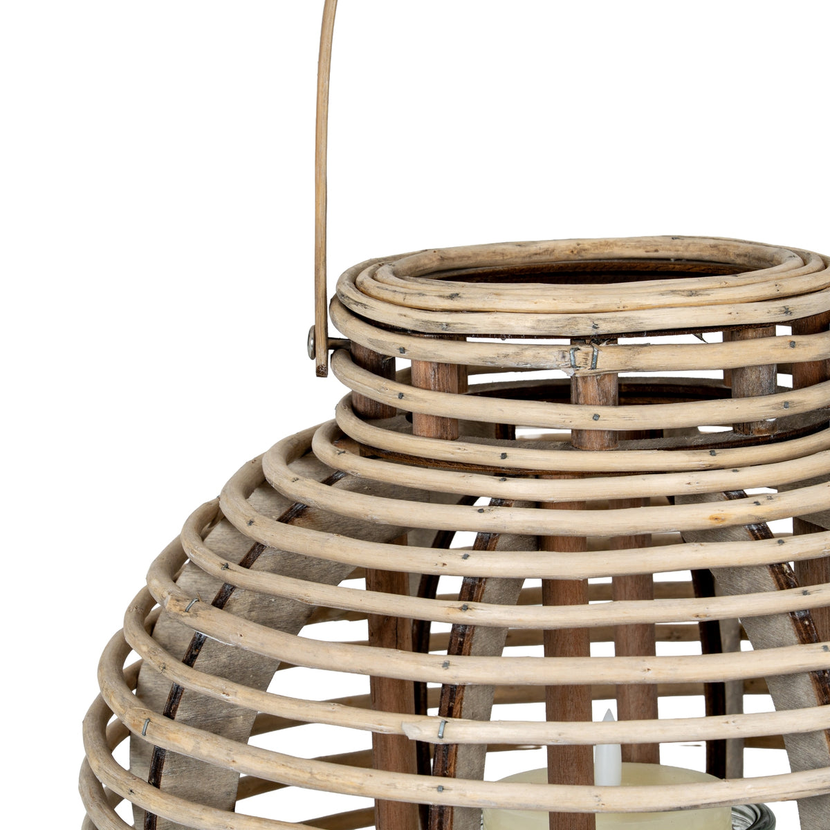 Large Round Willow Lantern With Glass Holder