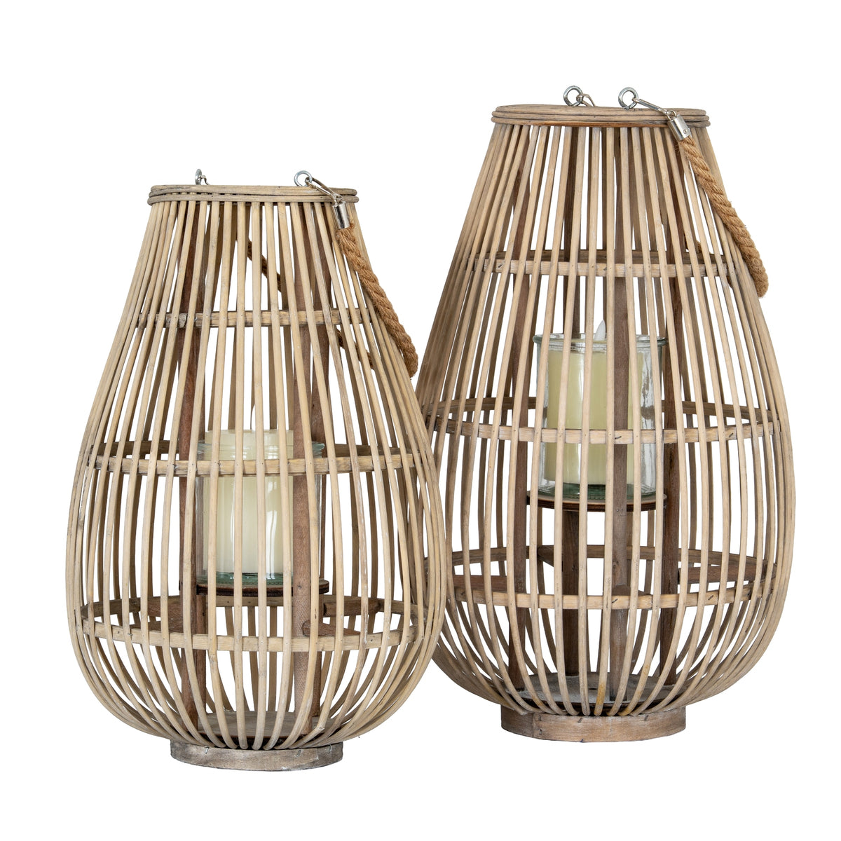 Large Ellipse Wicker Lantern With Glass Holder