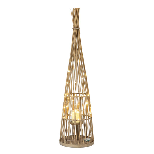 Large Conical Wicker Lantern With Glass Holder & LED Lights