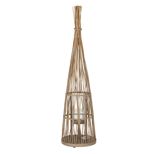 Large Conical Wicker Lantern With Glass Holder & LED Lights