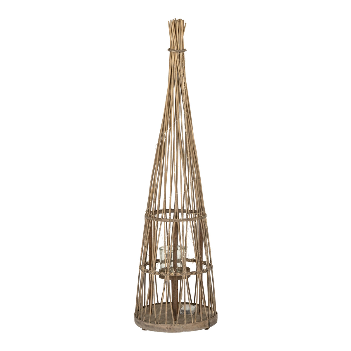 Medium Conical Wicker Lantern With Glass Holder & LED Lights