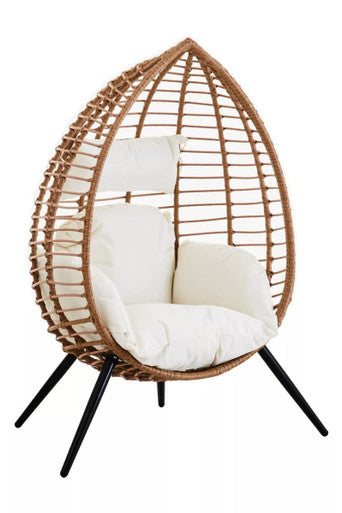 Goa Natural Rattan Effect Egg Chair with Cream Cushions
